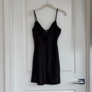 Princess Polly Black Satin Slip Dress with Scallop Trim